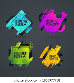 Minimalistic stylish geometry with brush strokes hipster colored frame design. Vector line gradient halftone. frame for text Modern Art graphics. vector illustration