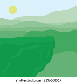 Minimalistic stylish landscape with mountains. Beautiful gradient mountains. Landscape with mountains and lake