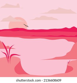 Minimalistic stylish landscape with mountains. Beautiful gradient mountains. Landscape with mountains and lake