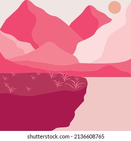 Minimalistic stylish landscape with mountains. Beautiful gradient mountains. Landscape with mountains and lake