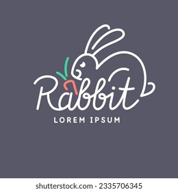 Minimalistisches und stilvolles Kaninchen-Emblem. Moderne Grafiken. Vektorgrafik mit Text in einem modischen, einfachen Stil.