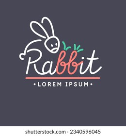 Minimalistic and stylish Rabbit emblem. Modern graphics. Vector illustration with text in a fashionable simple style.