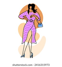 Minimalistic, stylish and trendy fashion girl. Vector illustration in hand drawn outline doodle simple contour style isolated on white background. For wrapping, cover art, presentation.