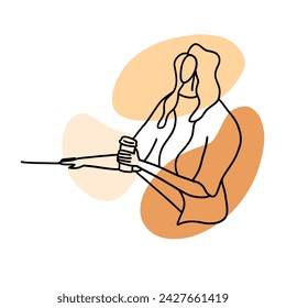 Minimalistic, stylish and trendy fashion girl. Vector illustration in hand drawn outline doodle simple contour style isolated on white background. For cover art, wrapping, presentation.