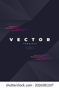 Minimalistic stylish vector template with dark polygon and bright lines on the black background