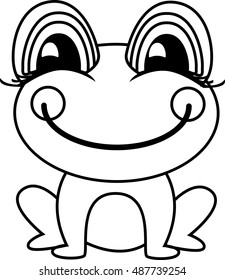 Minimalistic stylized cartoon frog illustration. Line icon front view. Coloring book educational game for kids