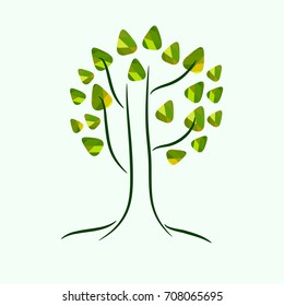 Minimalistic stylized drawing of a tree with colorful green leaves. Tree doodle illustration, can be used as icon or logo. Vector