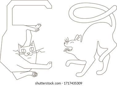 Minimalistic stylized Set of dancing linear cats.