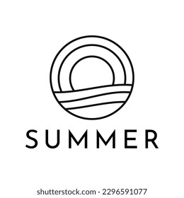 diseño minimalista del logotipo de la playa de verano ilustración vectorial con círculo de olas de playa