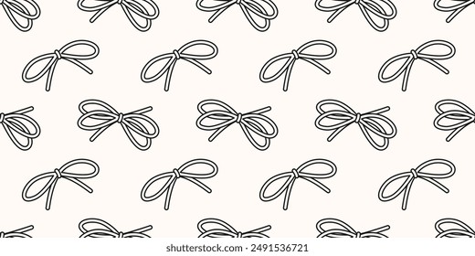 Minimalistic summer seamless pattern with decorative thin ribbon bows, monochrome silhouette on white background for banner, wallpaper, fabric. Vector illustration EPS10