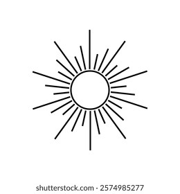 Minimalistic sun rays. Icon for website or emblem for company. Fireworks explosion. Linear vector illustration isolated on white background