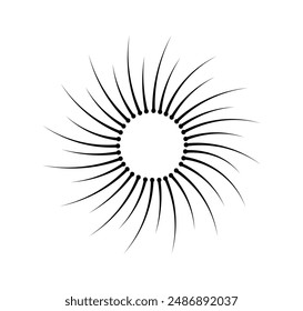 Minimalistic sun rays. Sunburst silhouette in bohemian style. Icon for website or emblem for company. Abstract sun for logotypes. Linear vector illustration isolated on white background