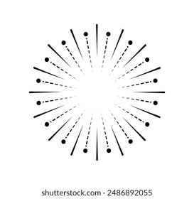 Minimalistic sun rays. Sunburst silhouette in bohemian style. Icon for website or emblem for company. Minimalist creativity and art. Linear vector illustration isolated on white background