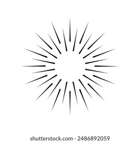 Minimalistic sun rays. Sunburst silhouette in bohemian style. Icon for website or emblem for company. Poster or banner for site. Linear vector illustration isolated on white background