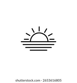 Minimalistic Sunrise Over Ocean Waves Line Art Illustration Design