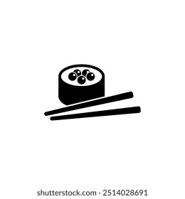 Minimalistic sushi roll with chopsticks icon, perfect for Japanese cuisine lovers.