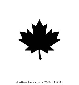Minimalistic symbol featuring a black maple leaf silhouette, creating a clean, versatile design element on a transparent background.