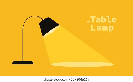 Minimalistic table lamp in black and yellow with empty place for text. Office lamp with warm light, creating a cozy ambiance. Vector illustration