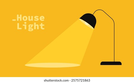 Minimalistic table lamp in black and yellow with empty place for text. Office lamp with warm light, creating a cozy ambiance. Vector illustration