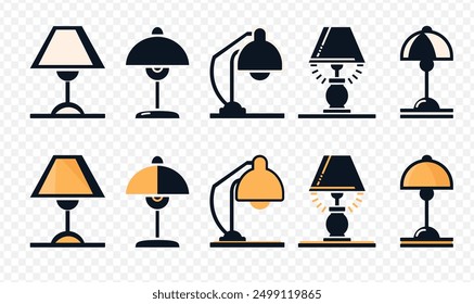 minimalistic table night lamp flat icons set on transparent background