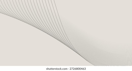 Minimalistic template with dynamic lines in muted light cofee, beige-gray tones. Minimal wall art. Place for logos, messages, text placement.