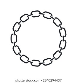 Minimalistic texture chain frame vector icon. Black chain circle silhouette on isolated background.