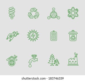 Minimalistic thin vector ecological icons, set 2