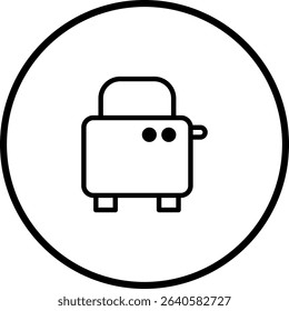 Minimalistic Toaster Icon in Black and White Circle for Kitchen Appliance Concept