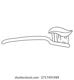 Cepillo de dientes minimalista con ilustración de contorno de pasta de dientes; contorno aislado del cepillo de dientes con pasta de dientes; icono de línea de cepillo de dientes de plástico, arte de Clip de contorno de cepillo de dientes simple
