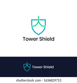 Minimalistic tower shield logo design template, simple logo design. Good for security company