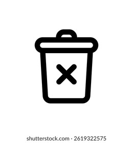 A minimalistic trash bin icon featuring a cross mark, suitable for web design and application interfaces.