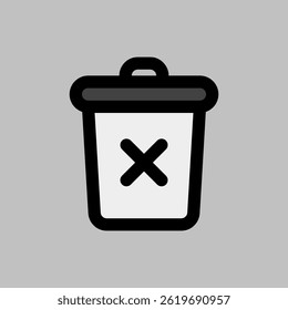 A minimalistic trash bin icon featuring a cross mark, suitable for web design and application interfaces.