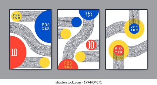 Minimalistic trendy covers. Mondrian style geometric composition. Contemporary abstract art. Vector graphics