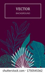 Fondo floral plano y minimalista. Hojas tropicales y elementos geométricos coloridos. Plantilla con espacio para texto para anuncios de diseño, tarjetas, invitaciones.