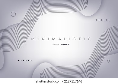 Minimalistic trendy light template with wavy lines and geometric forms on the gray background