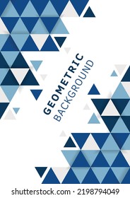 Minimalistic triangle geometric abstract combination background.  Blue solid geometric triangle business border. For brochure, material background, abstract, magazine, flyer, banner, report cover.