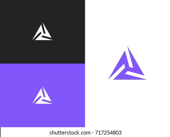 Minimalistic triangle geometric logo with ethno style. Triangular abstract sacral geometry. Vector art of three-cornered symbol.