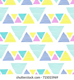 Minimalistic Triangles with Stripes Seamless Pattern .Hand Drawn Print