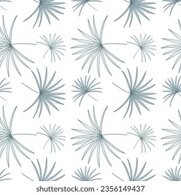 Patrón tropical minimalista sin costuras con ramas de palmera en un fondo blanco. Patrón para textiles, papel de envoltura, cubiertas, postales, papel pintado.
