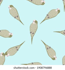 Zoo tropical minimalista sin fisuras con un simple adorno de loro gris. Fondo azul. Impresión de caricaturas. Impresión vectorial plana para textiles, tela, envoltura de regalo, papel tapiz. Ilustración sin fin.