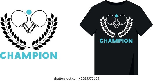 Minimalistic T-shirt print. Table tennis racket design and champion wreath