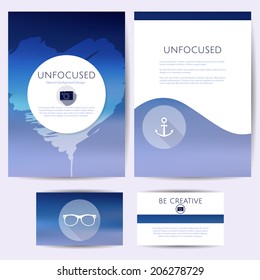 Minimalistic unfocused design, set of templates. Identity, branding for cards, folders. Blurred vector background