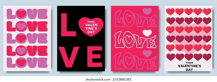 Minimalistic Valentine's Day card collection. Festive design with hearts, line arts and modern typography. Template for ads, branding, banner, cover, label, poster print