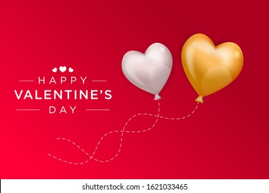 Minimalistic valentine's day design with floating love balloon on red background