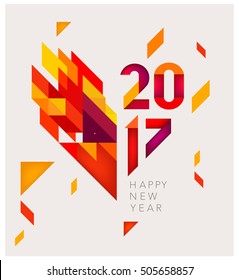 Minimalistic Vector abstract background. Red  and yellow geometric shapes. New Year 2017. To design a calendar, postcards, flyers and other Christmas products. EPS 10