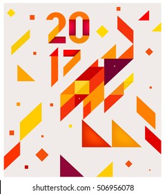 Minimalistic Vector abstract background. Red  and yellow geometric shapes. New Year 2017. To design a calendar, postcards, flyers and other Christmas products. EPS 10