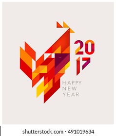 Minimalistic Vector abstract illustration. Red Rooster of geometric shapes. Chinese New Year 2017. To design a calendar, postcards, flyers and other Christmas products. EPS 10