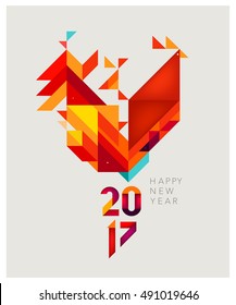 Minimalistic Vector abstract illustration. Red Rooster of geometric shapes. Chinese New Year 2017. To design a calendar, postcards, flyers and other Christmas products. EPS 10