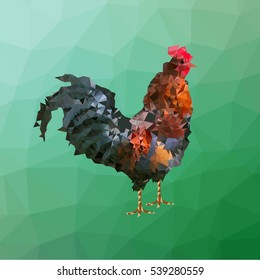 Minimalistic Vector abstract illustration. Red Rooster of geometric shapes. Chinese New Year 2017. To design a calendar, postcards, flyers and other Christmas products