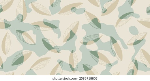 Minimalistic vector background of leaves, seamless pattern, banner
